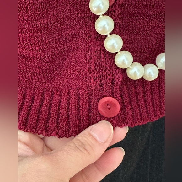 Dana Buchman Burgundy Knitted Short Sleeves Button Down Cardigan SZ SP - Picture 7 of 16